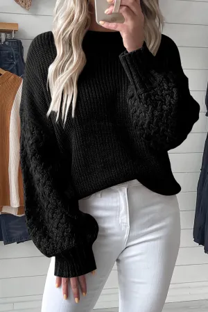 Parchment Cable Knit Sleeve Drop Shoulder Sweater (Copy)