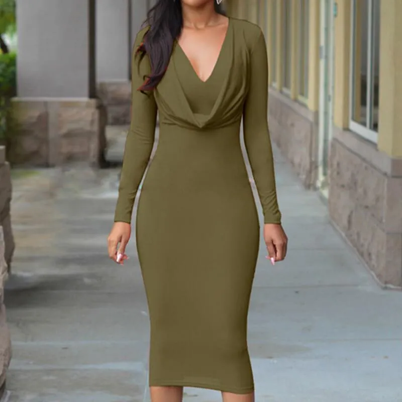 Plain Bodycon Tight Midi Dress
