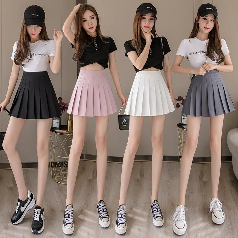 Pleated Short Plus Size Women High Waist A-Line Student Anti-Exposed Chequered Mid-Length Skirt