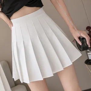 Pleated Short Plus Size Women High Waist A-Line Student Anti-Exposed Chequered Mid-Length Skirt