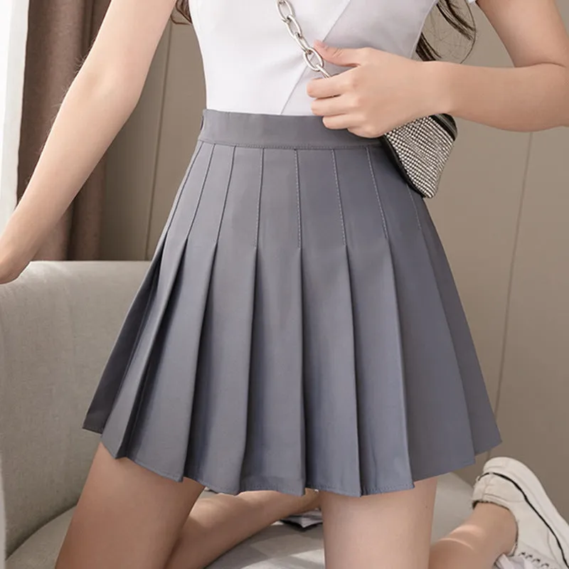 Pleated Short Plus Size Women High Waist A-Line Student Anti-Exposed Chequered Mid-Length Skirt