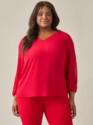 Plus Size Raglan Sleeve Blouse, Crimson