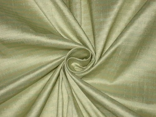 Pure SILK Dupioni FABRIC Light Yellowish Gold &amp; Light Sea Green Stripes
