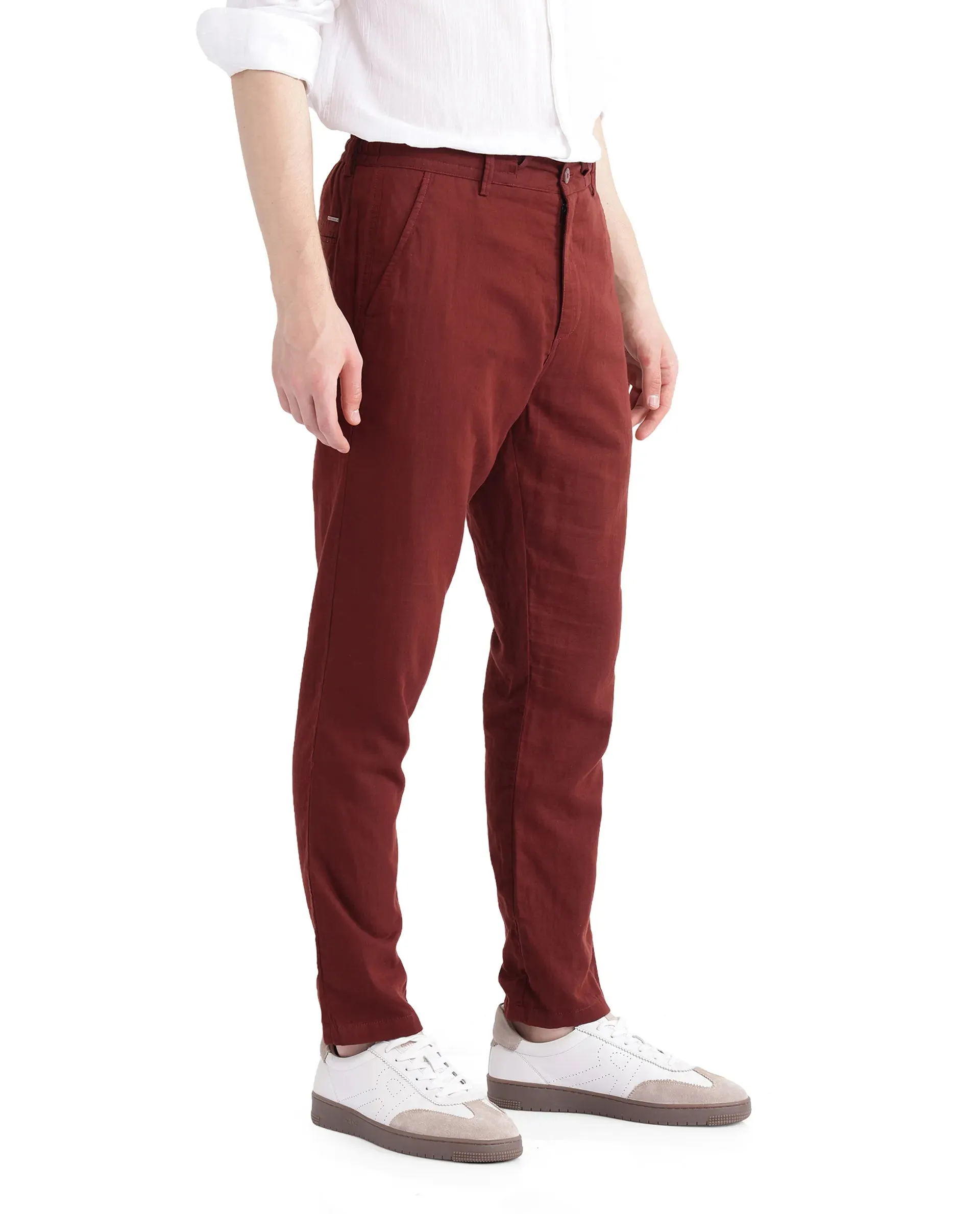 Rare Rabbit Men Pastor-3 Rust Drawstring Closure Plain Trouser