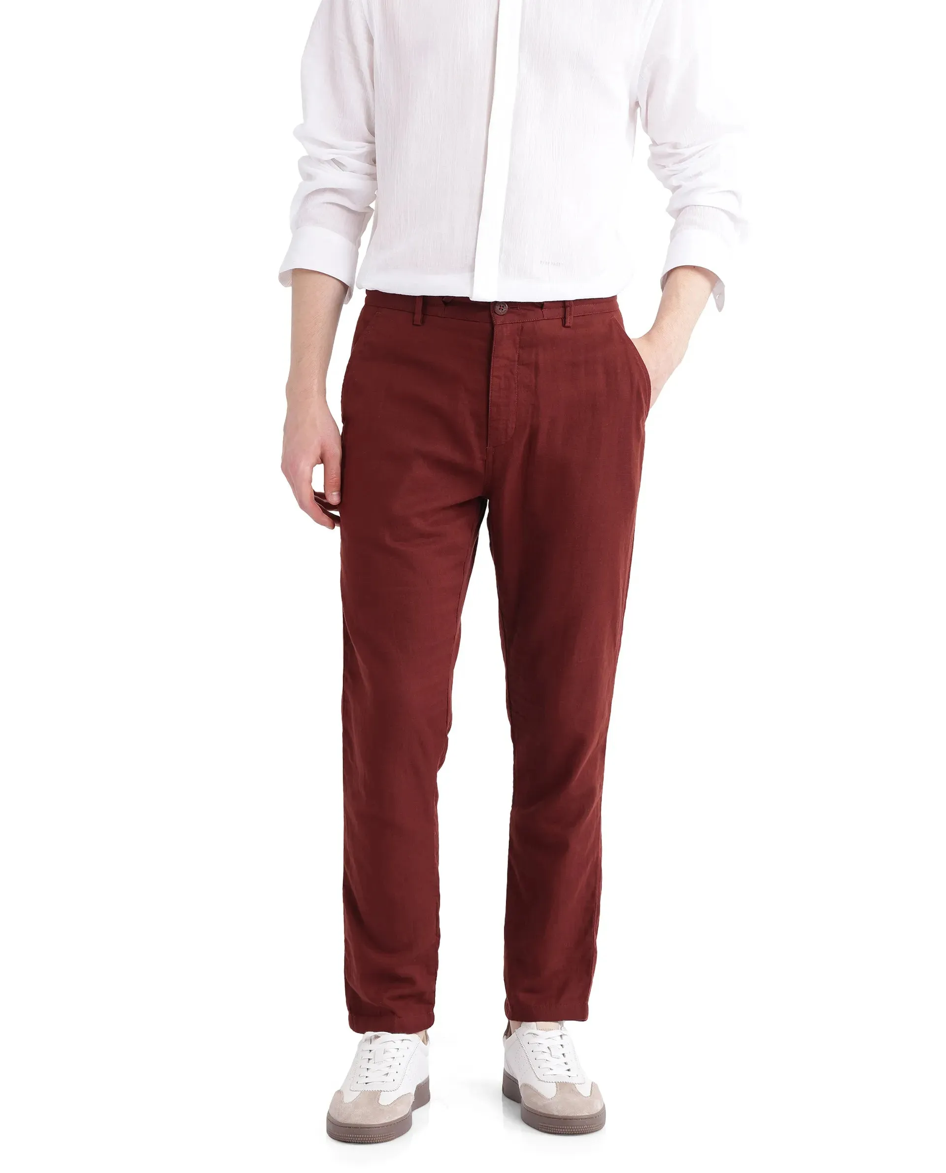 Rare Rabbit Men Pastor-3 Rust Drawstring Closure Plain Trouser