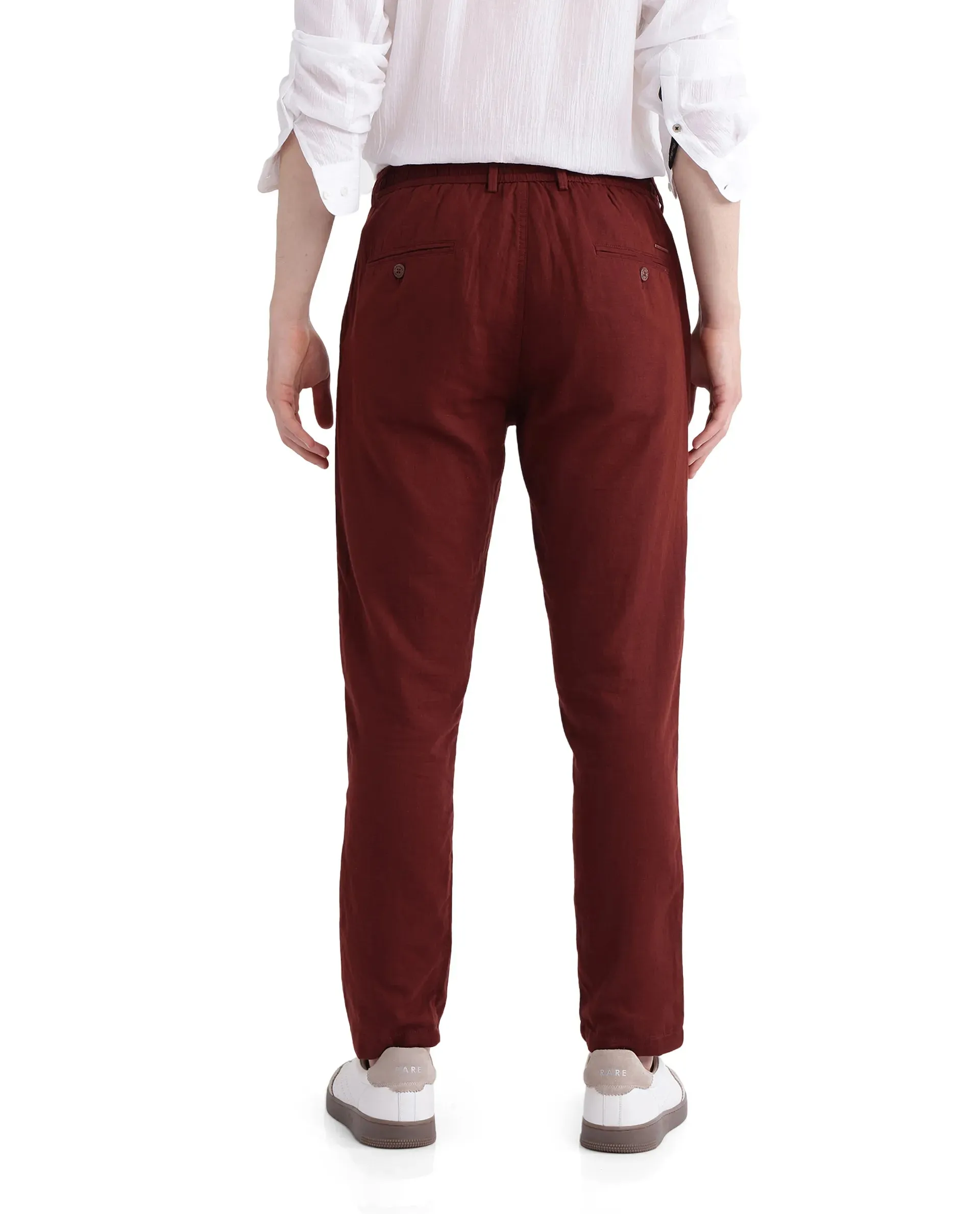 Rare Rabbit Men Pastor-3 Rust Drawstring Closure Plain Trouser