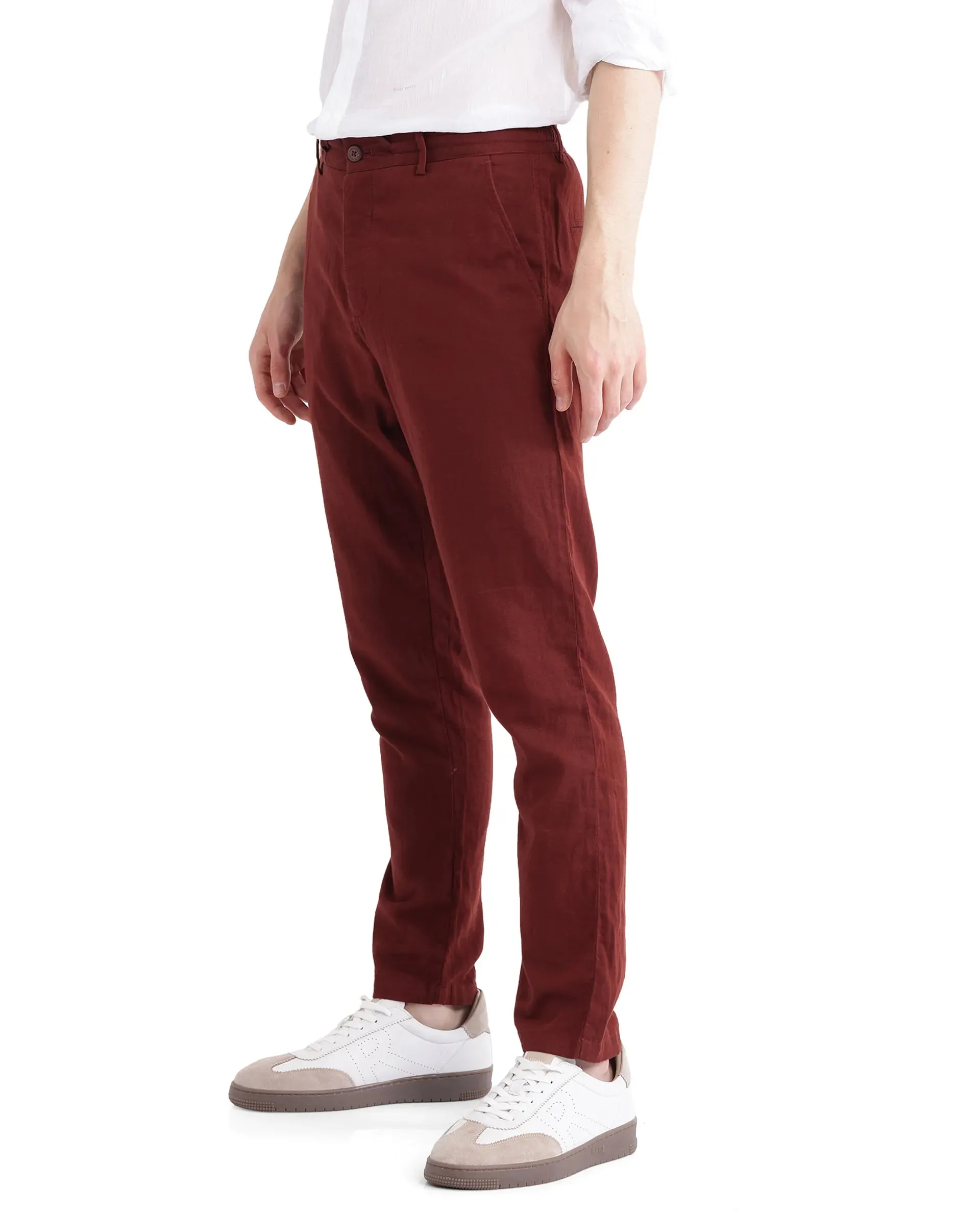 Rare Rabbit Men Pastor-3 Rust Drawstring Closure Plain Trouser