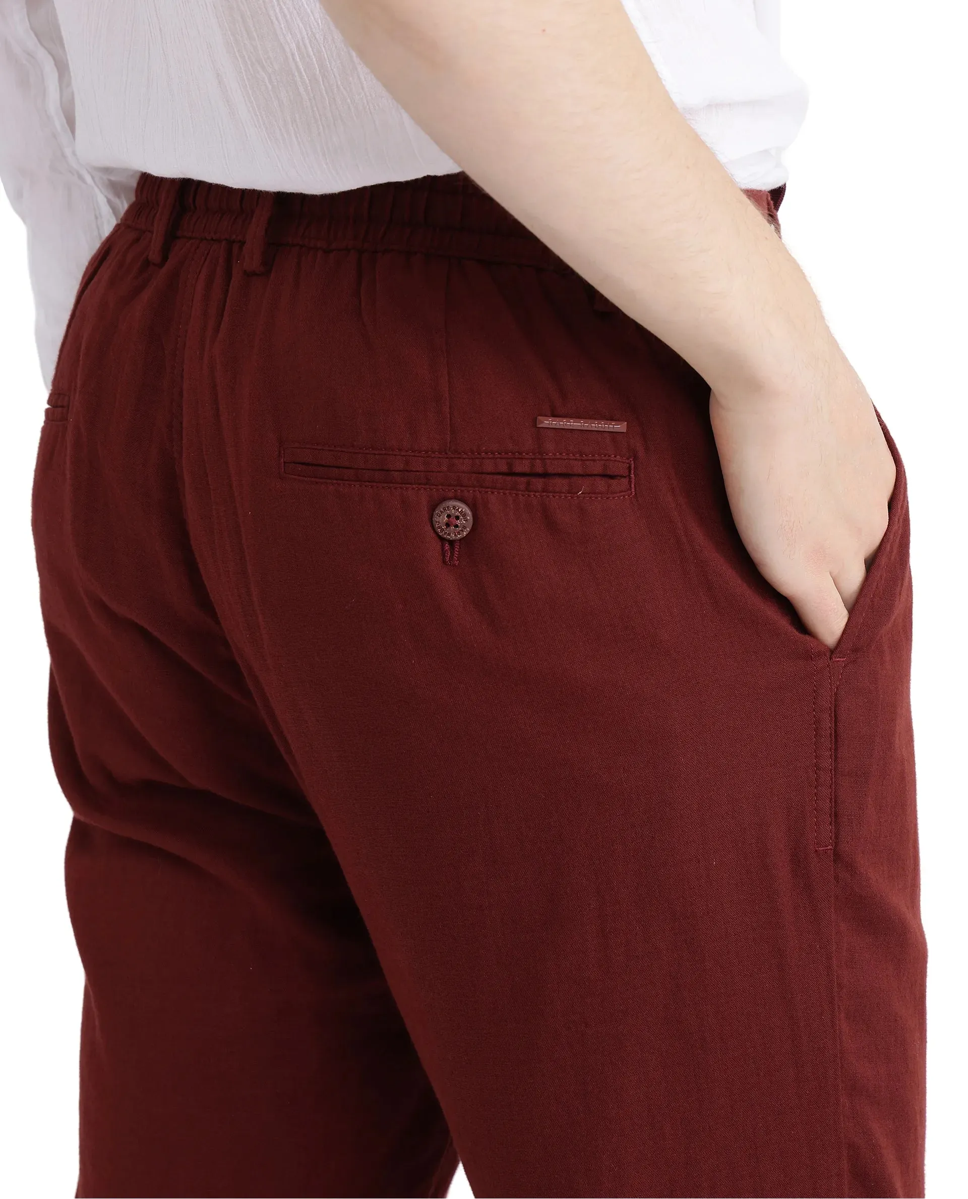 Rare Rabbit Men Pastor-3 Rust Drawstring Closure Plain Trouser