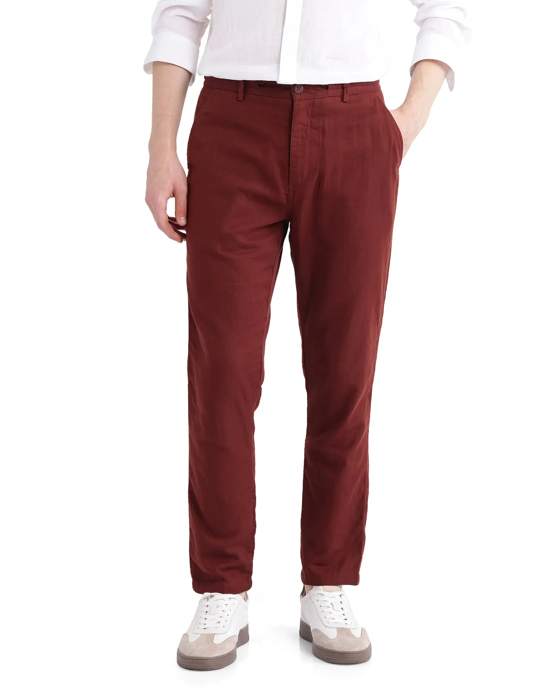 Rare Rabbit Men Pastor-3 Rust Drawstring Closure Plain Trouser