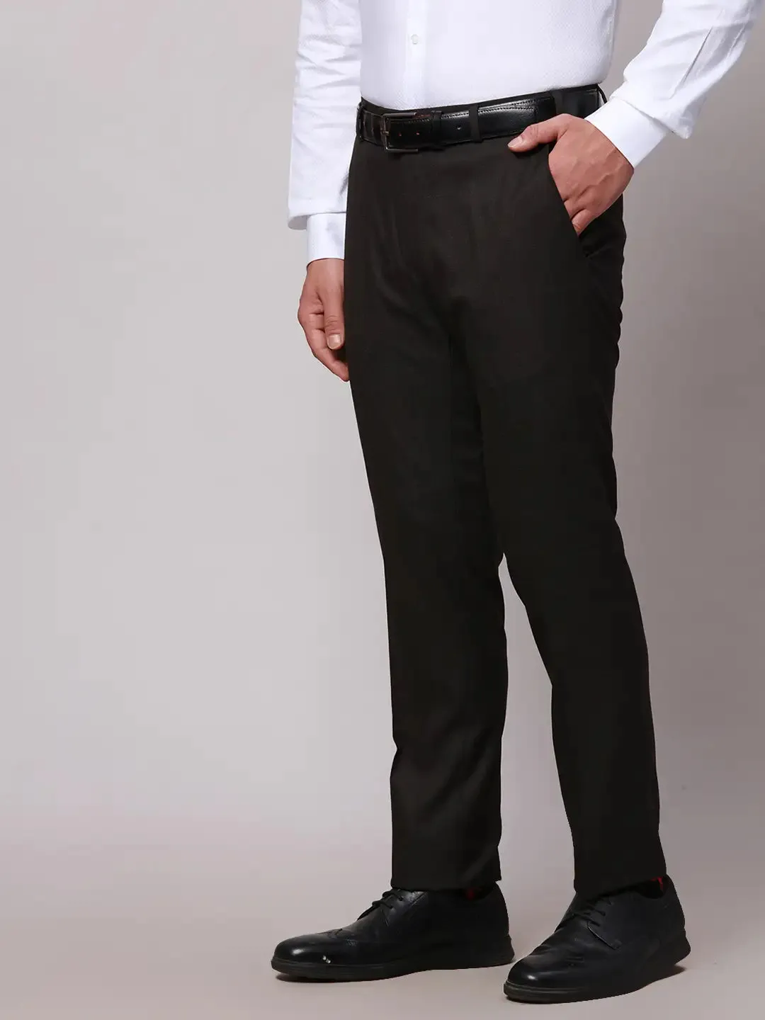 Raymond Men Brown Slim Fit Checks Polyester Trousers
