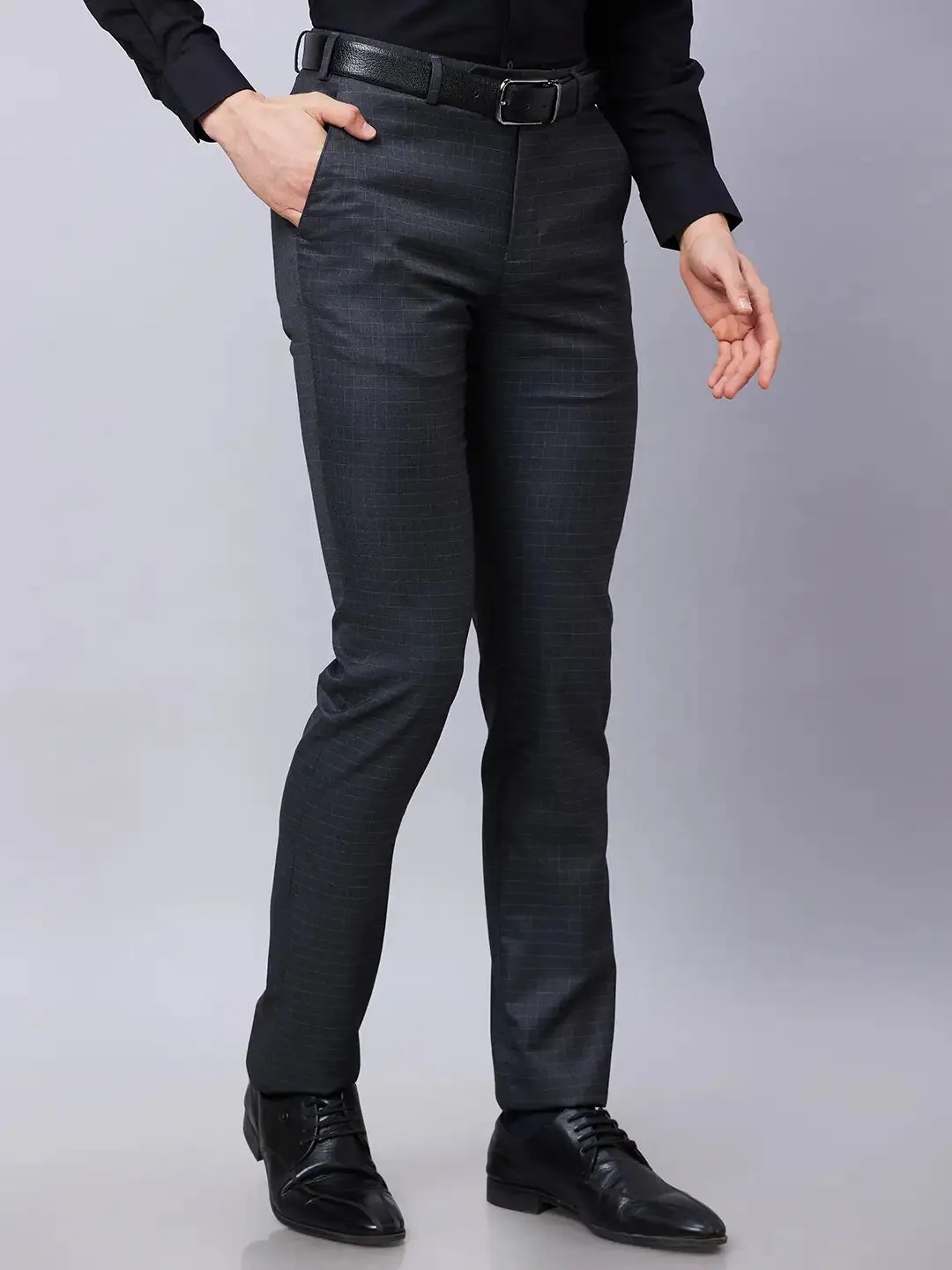 Raymond Men Grey Solid Slim Fit Polyester Blend Trousers