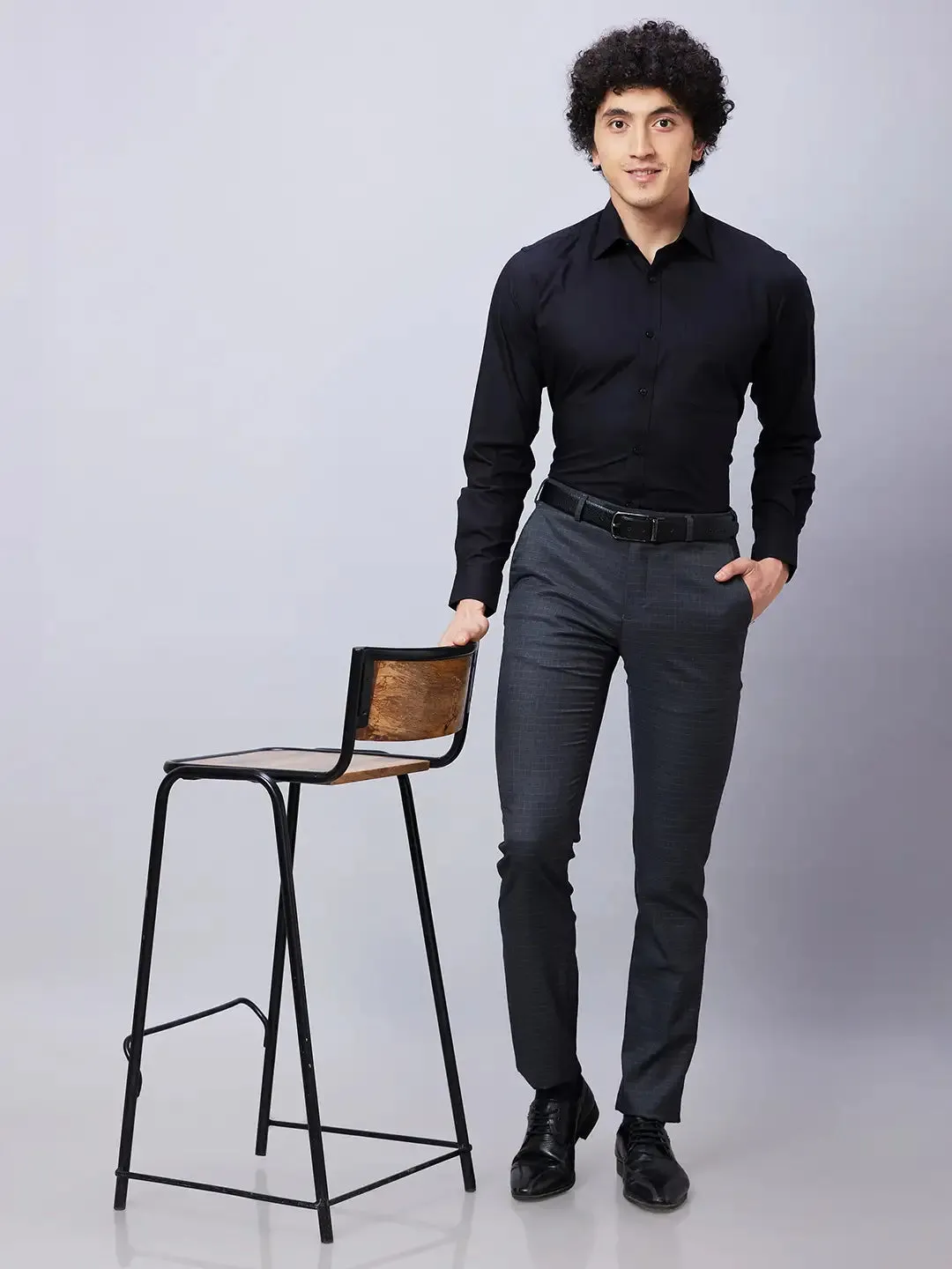 Raymond Men Grey Solid Slim Fit Polyester Blend Trousers