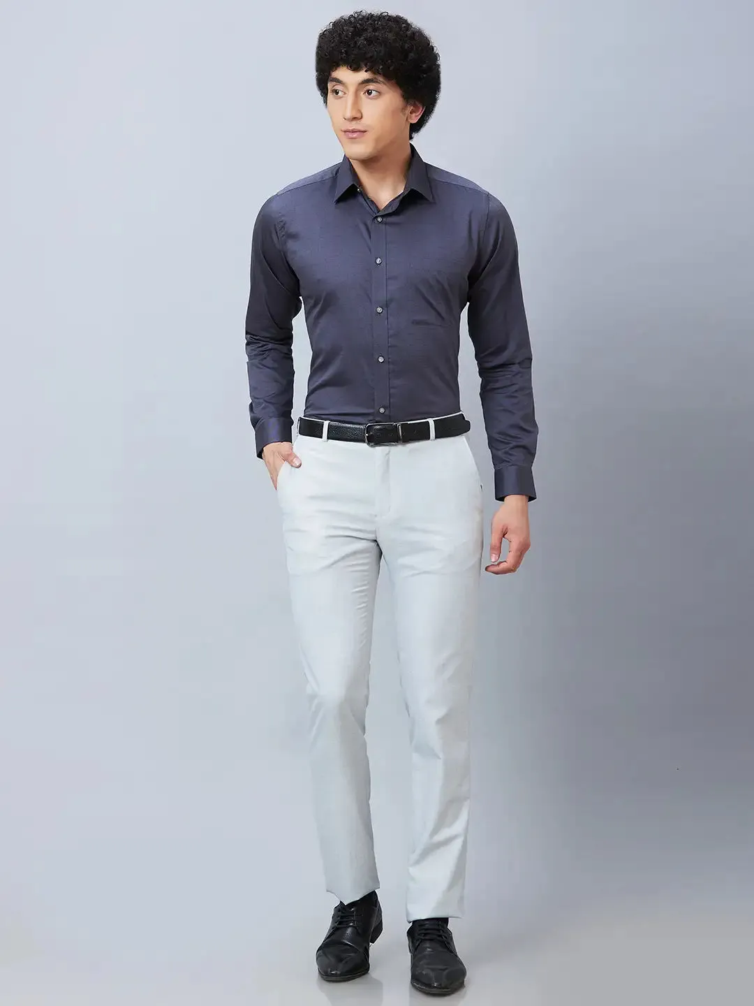 Raymond Men Grey Structure Slim Fit Polyester Blend Trousers