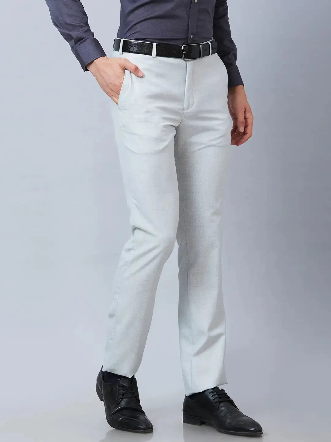 Raymond Men Grey Structure Slim Fit Polyester Blend Trousers