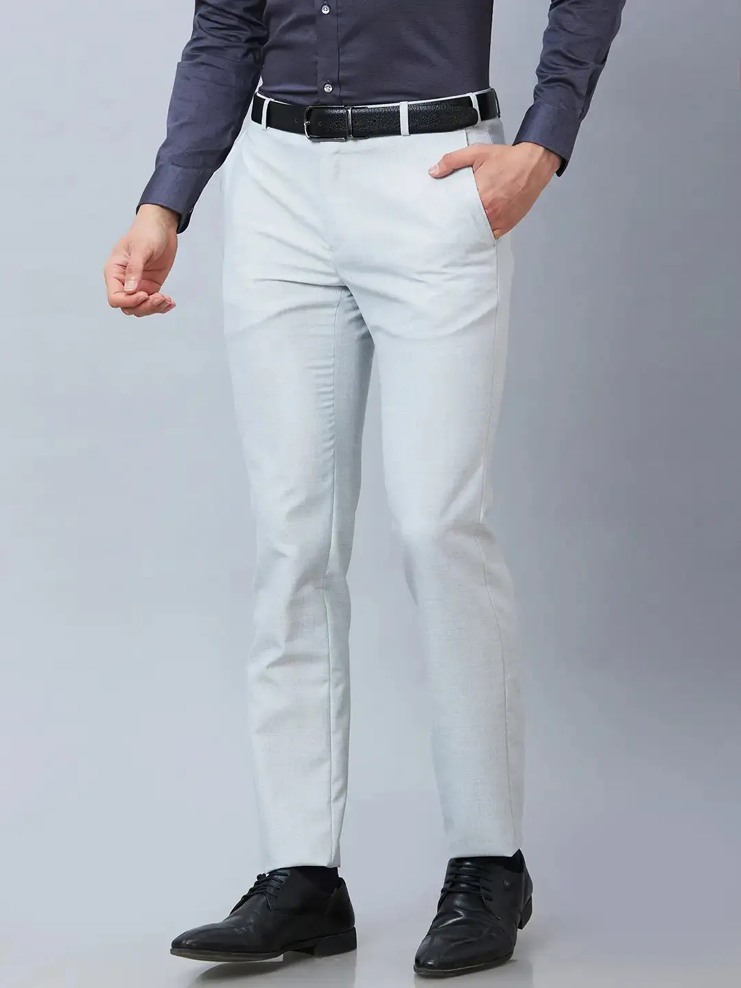 Raymond Men Grey Structure Slim Fit Polyester Blend Trousers