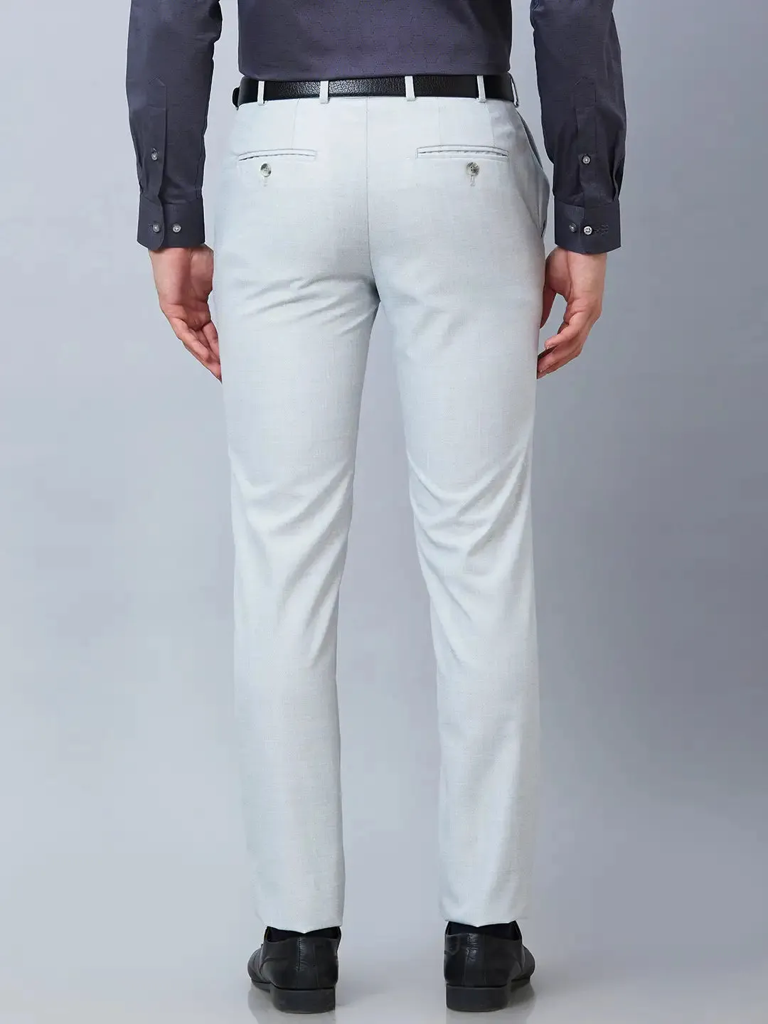 Raymond Men Grey Structure Slim Fit Polyester Blend Trousers