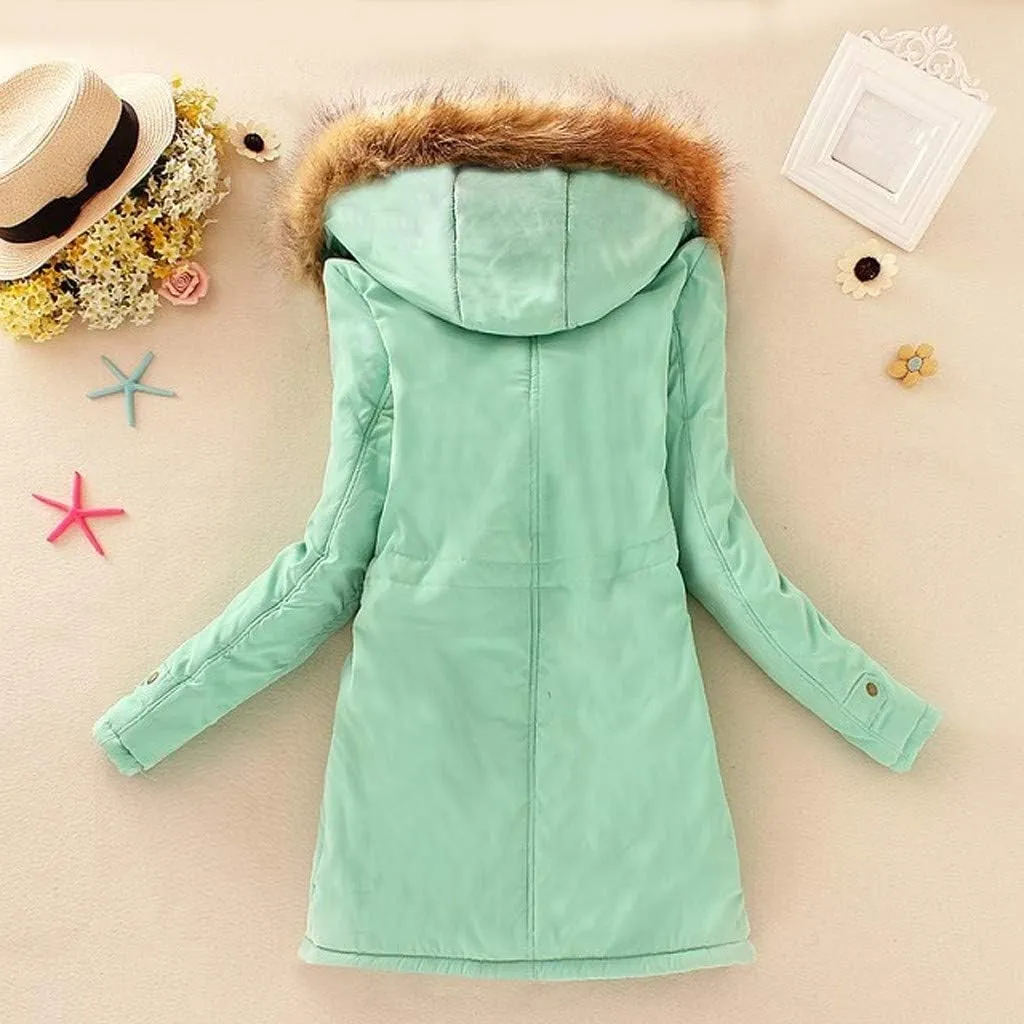 SGASY Women's Winter Coats Fleece Lined Zip Up Jacket Long Winter Warm Fuzzy Coat Windproof Hoodie Outwear with Pockets