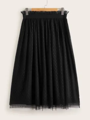 SHEIN Plus Paperbag Waist Dot Mesh Overlay Skirt