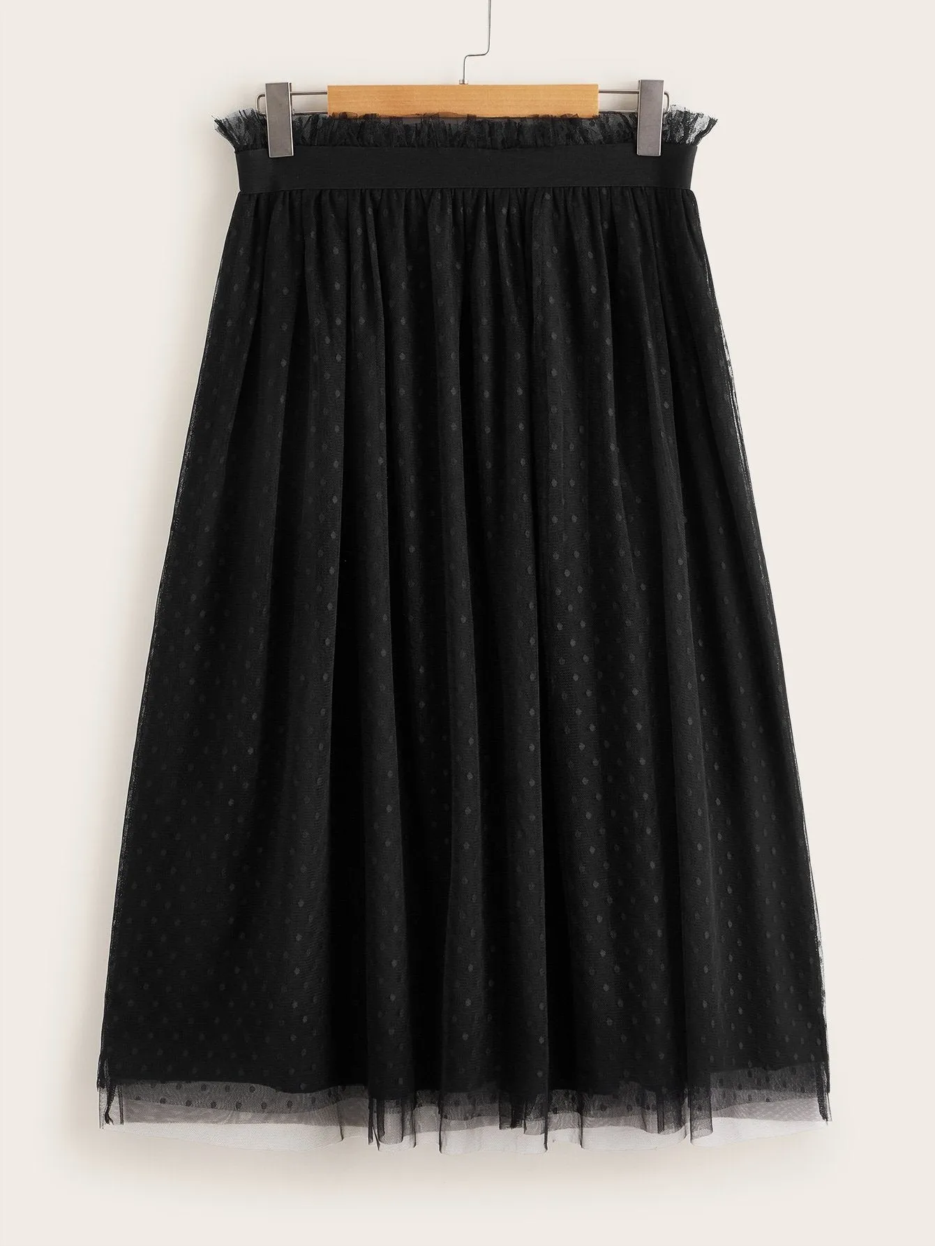 SHEIN Plus Paperbag Waist Dot Mesh Overlay Skirt