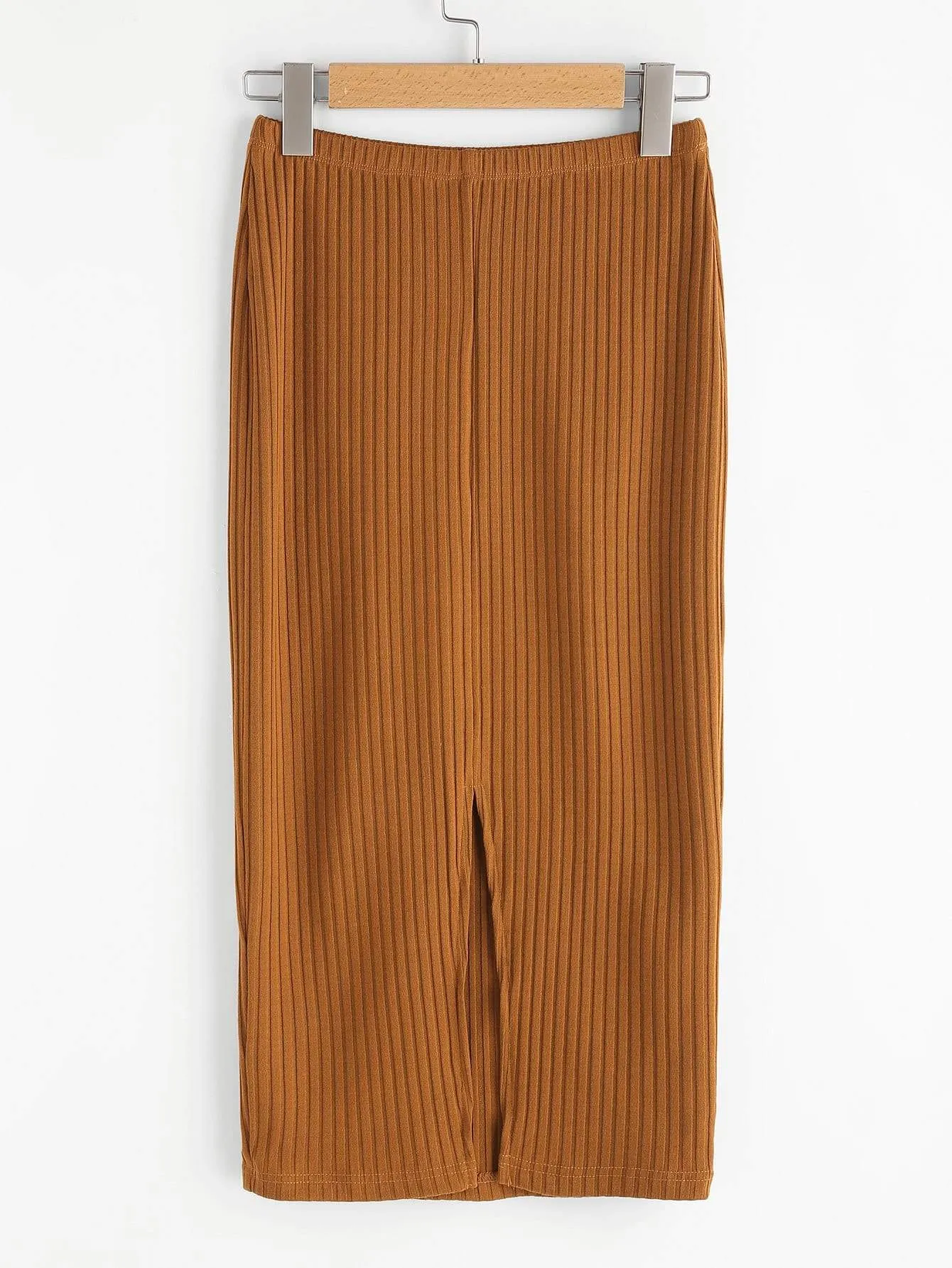 SHEIN Plus Solid Ribbed Knit Slit Hem Skirt