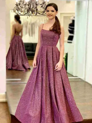 Shiny Purple Long Prom Dresses, Purple Long Formal Evening Dresses