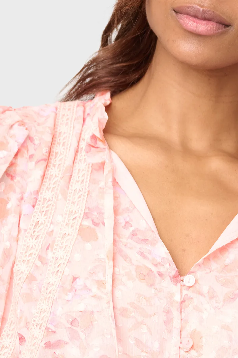 Sia Elbow Sleeve Crochet Trim Blouse
