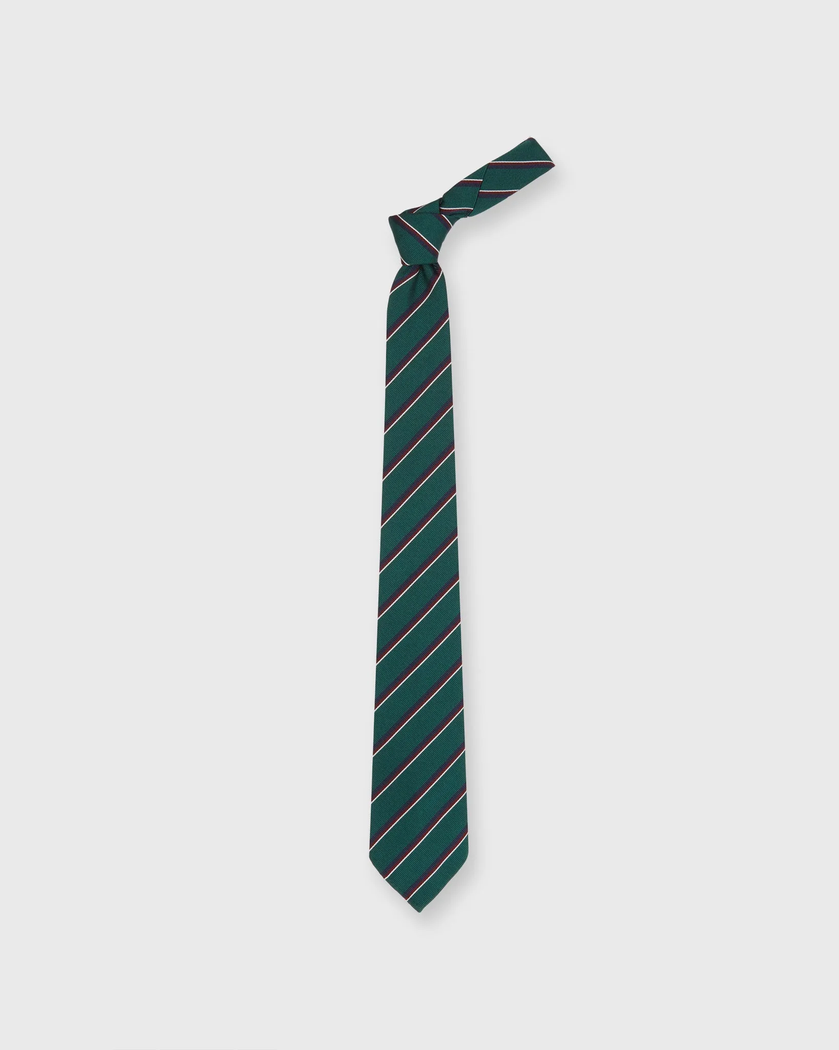 Silk/Cotton Woven Tie in Green/Navy/Burgundy Stripe