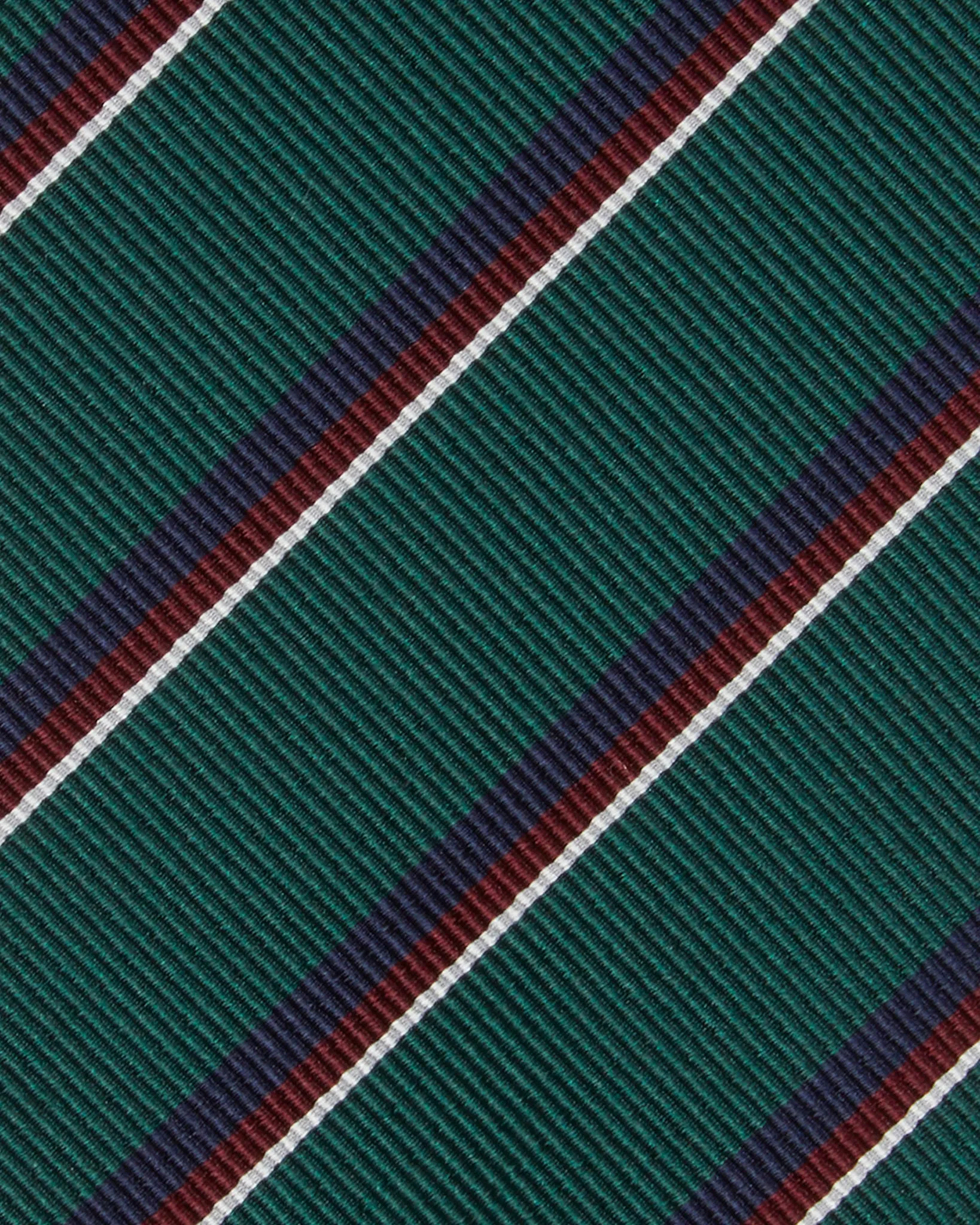 Silk/Cotton Woven Tie in Green/Navy/Burgundy Stripe