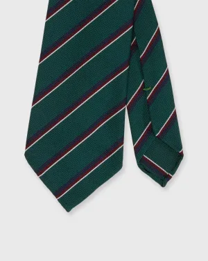 Silk/Cotton Woven Tie in Green/Navy/Burgundy Stripe
