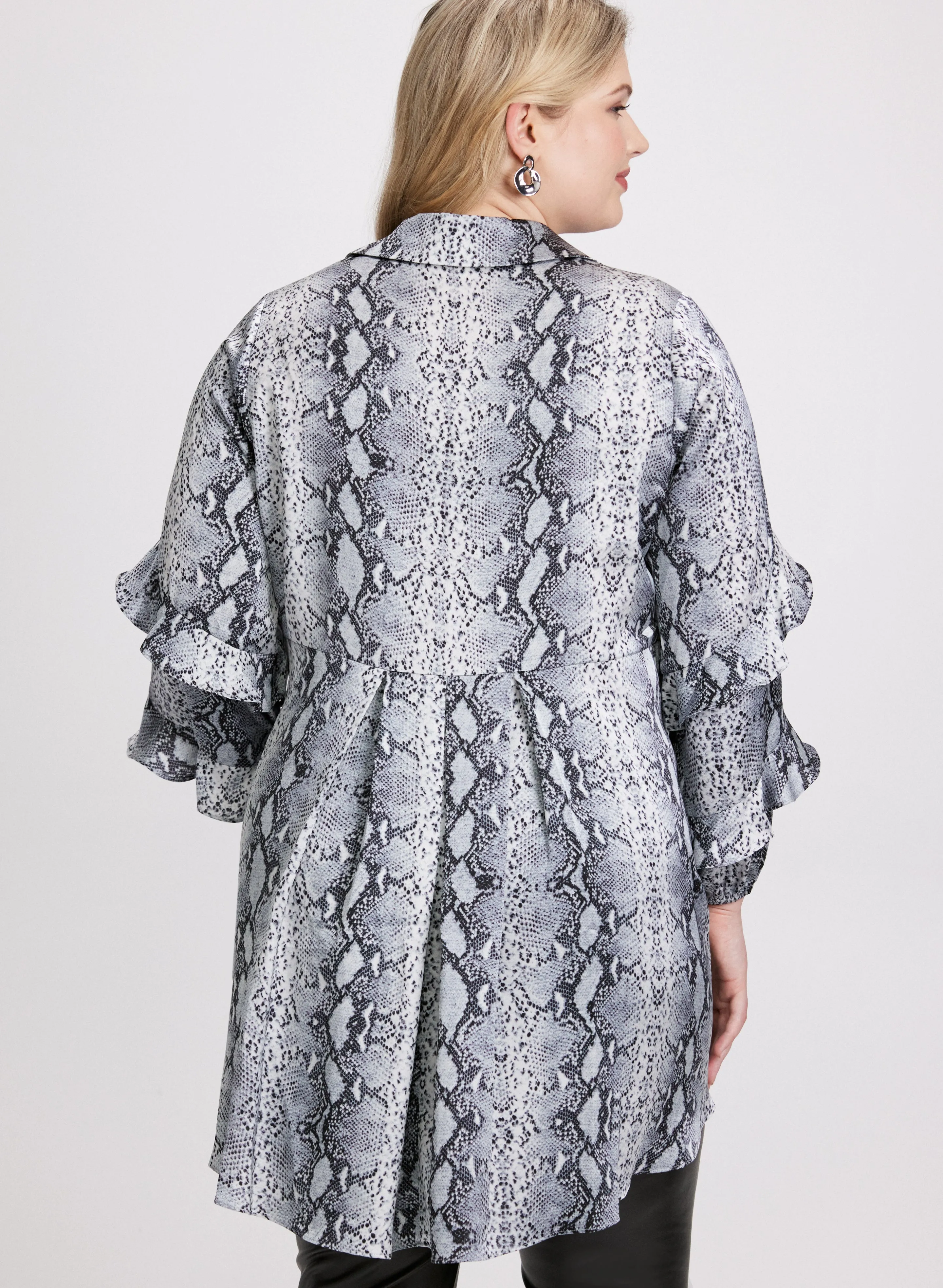 Snake Print Ruffle Sleeve Blouse