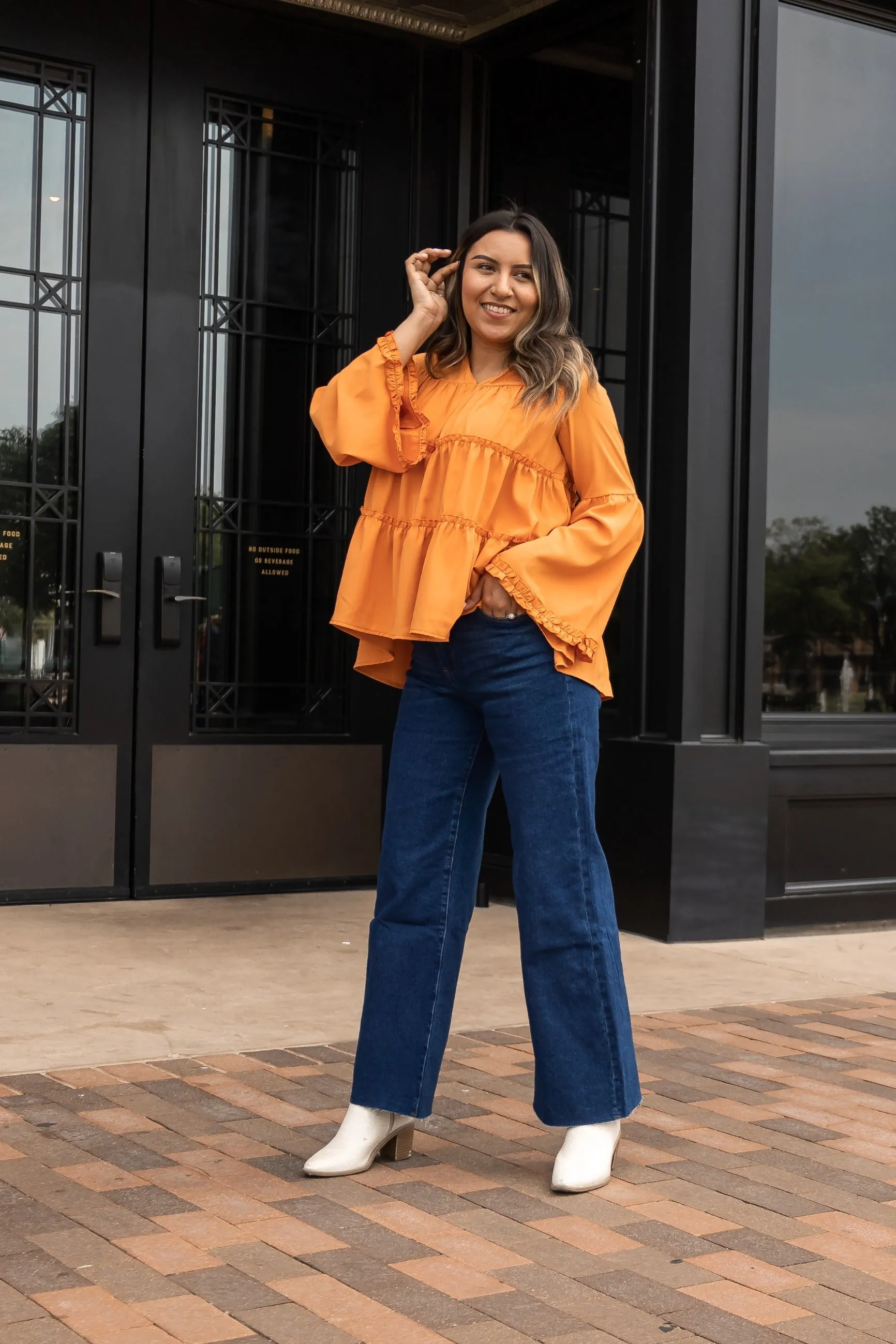 Softest Girly Orange Ruffle Blouse
