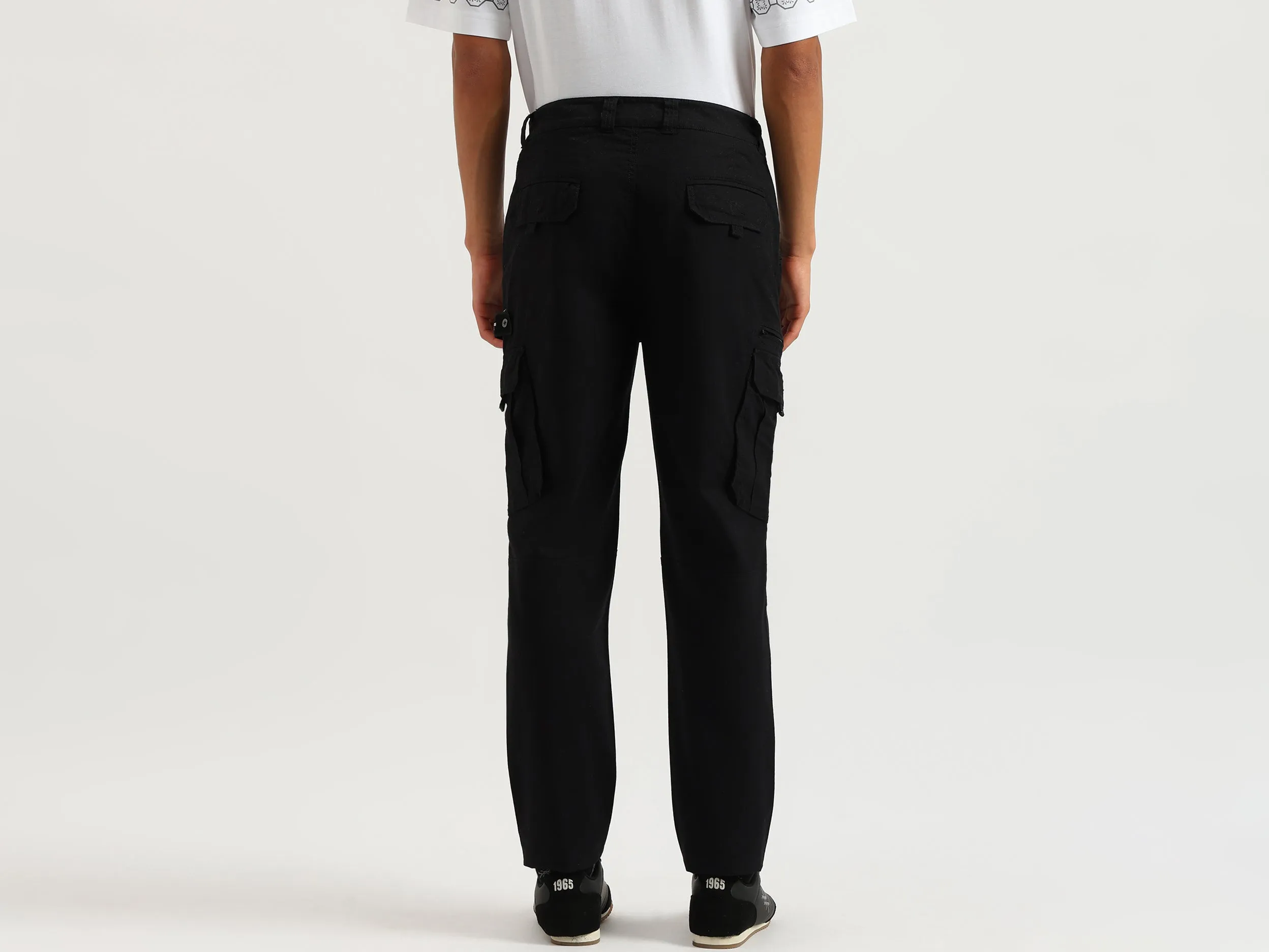 Solid Straight Fit Cargo Trousers