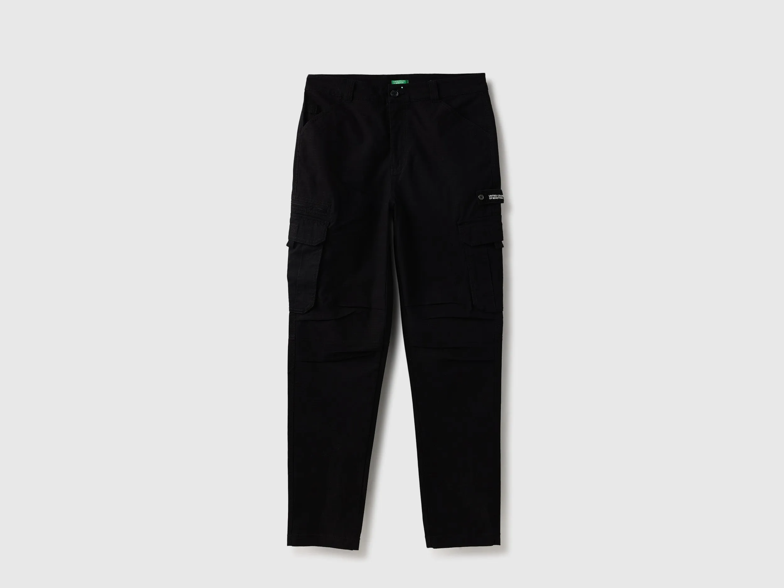 Solid Straight Fit Cargo Trousers