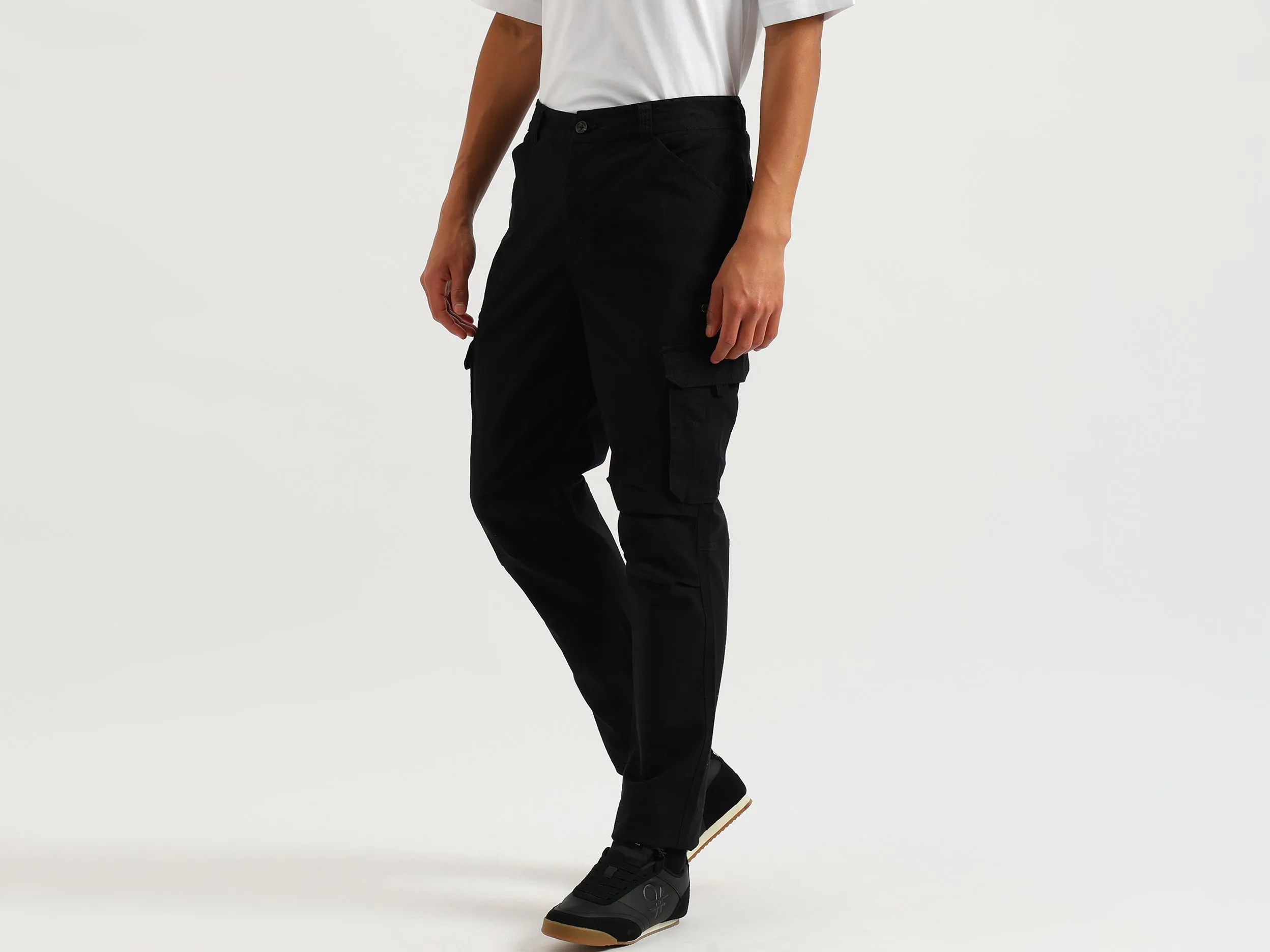 Solid Straight Fit Cargo Trousers
