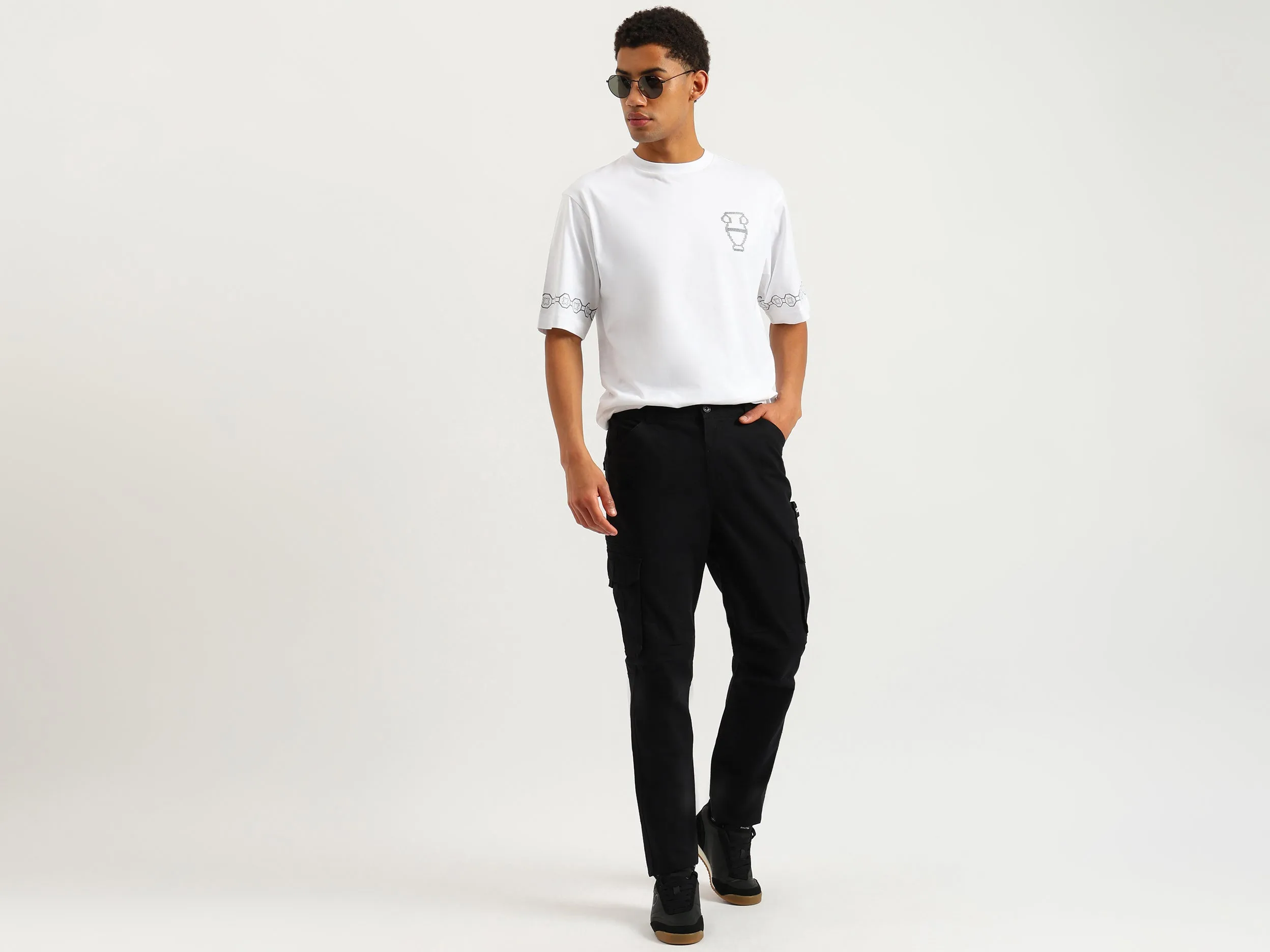 Solid Straight Fit Cargo Trousers