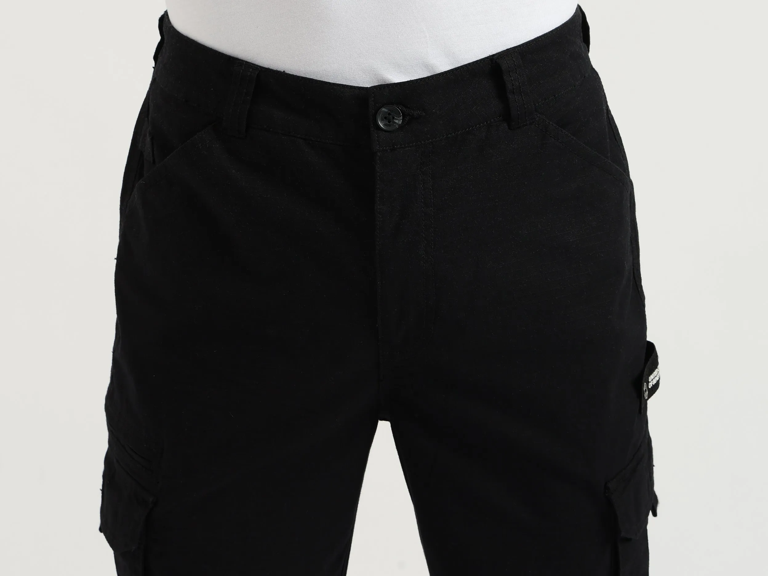 Solid Straight Fit Cargo Trousers