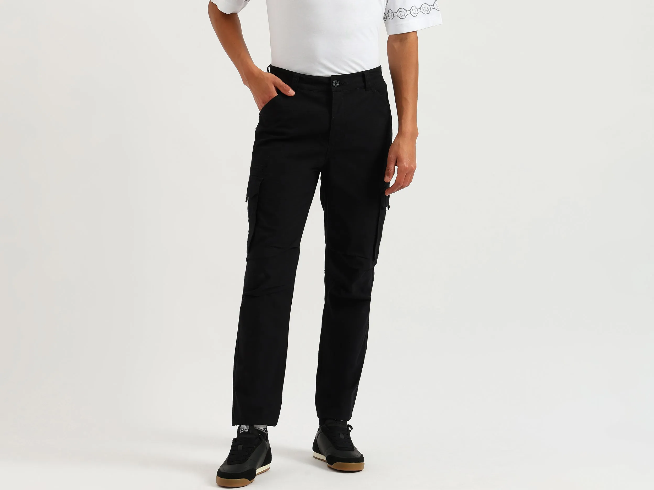 Solid Straight Fit Cargo Trousers