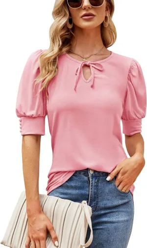 T-Shirts Women's Puff Short-Sleeve Tees Shirts Casual V-Neck T-shirts Loose Tops Blouse