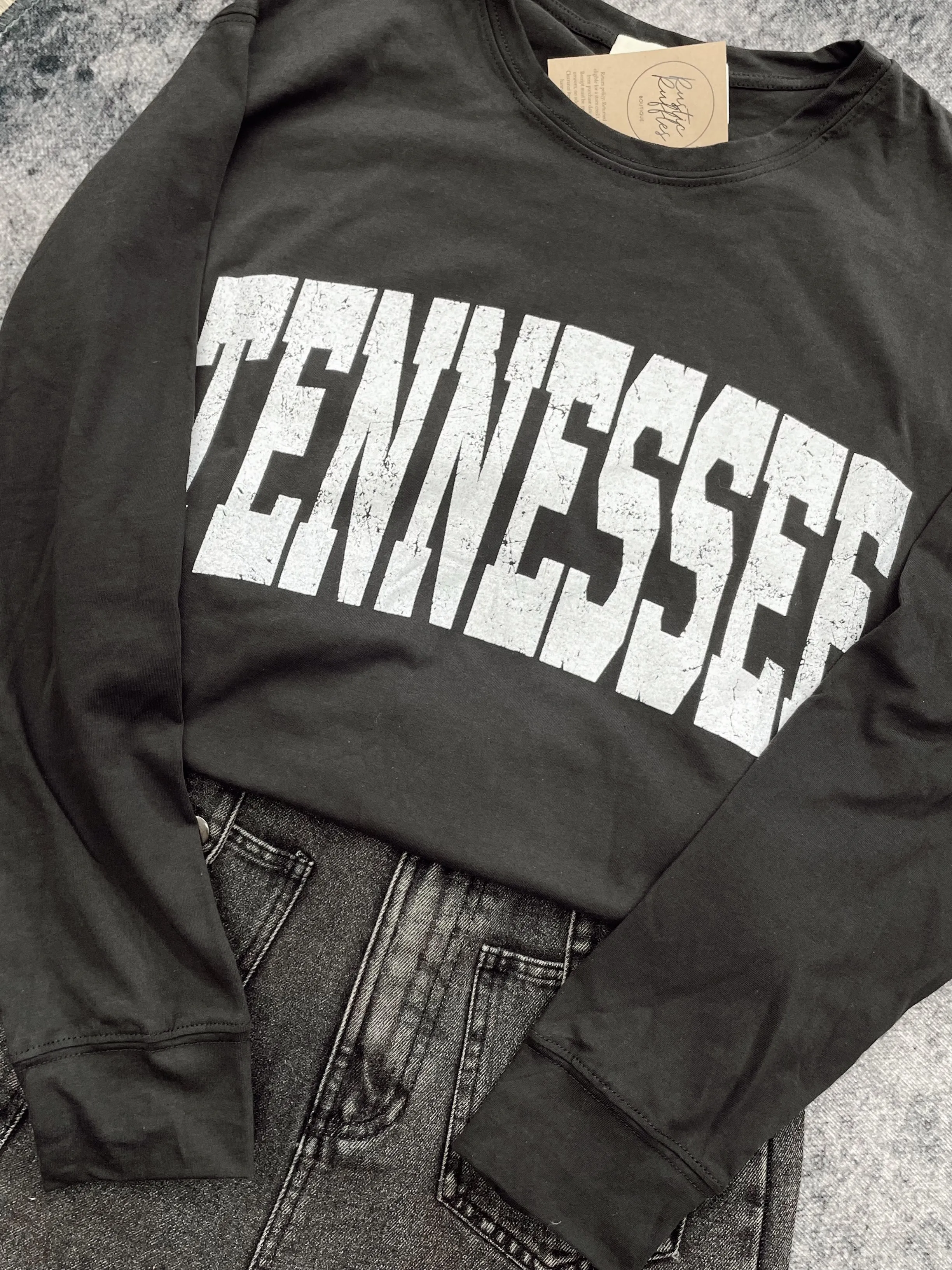 Tennessee Graphic Long Sleeve Boyfriend Tee - Black