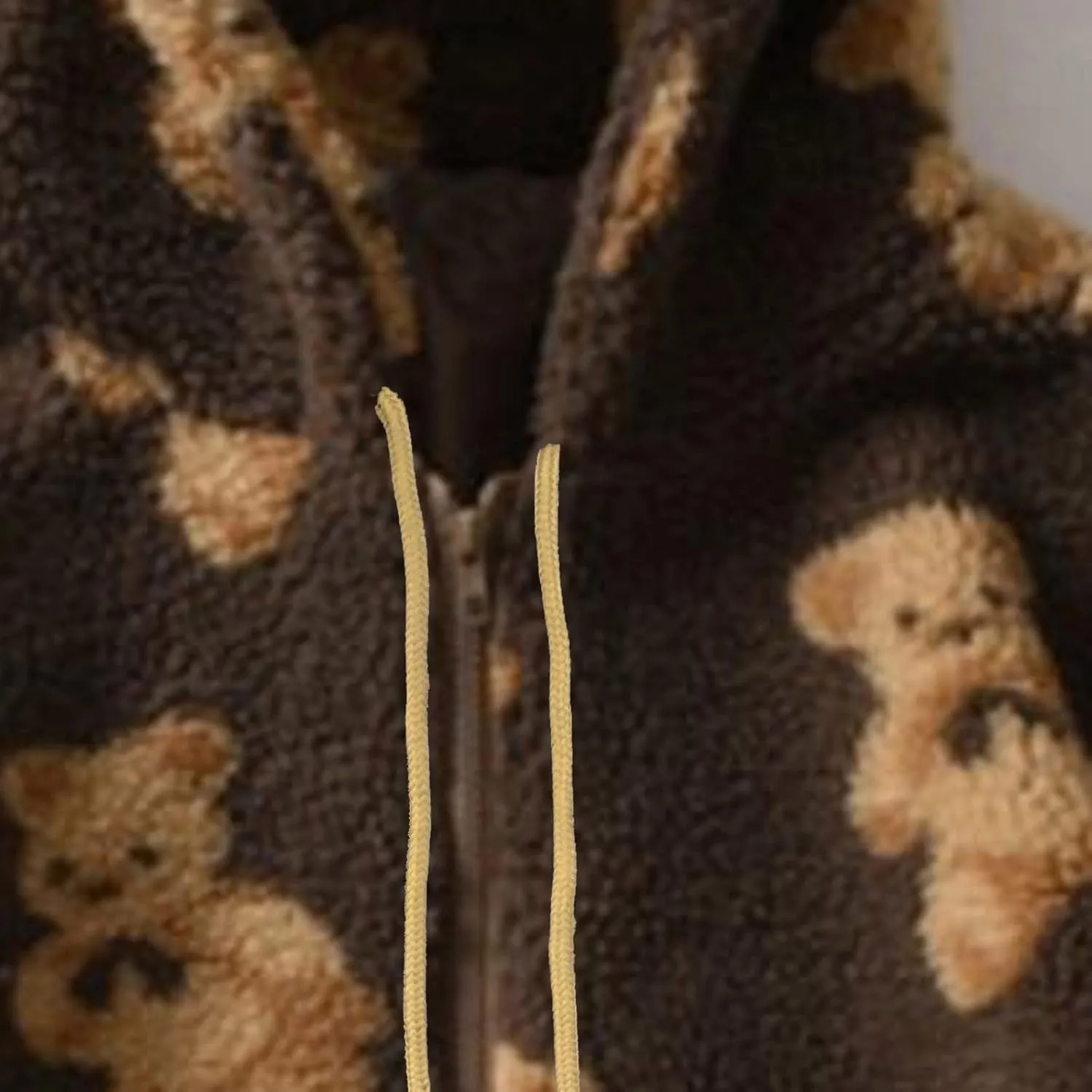 tuduoms Women's Sherpa Zip Up Hoodies Cute Bear Graphic Oversized Fleece Sweatshirts Warm Winter Trendy Jacket for Teen Girls