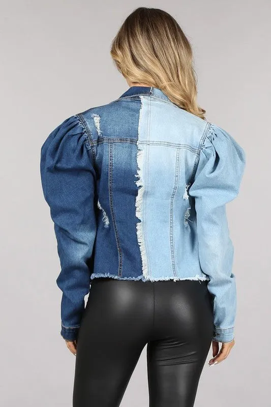 Two Toned Denim Puff Jacket