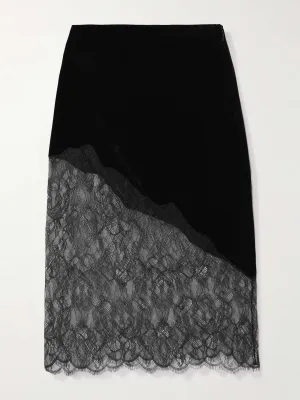 Velvet and lace midi skirt