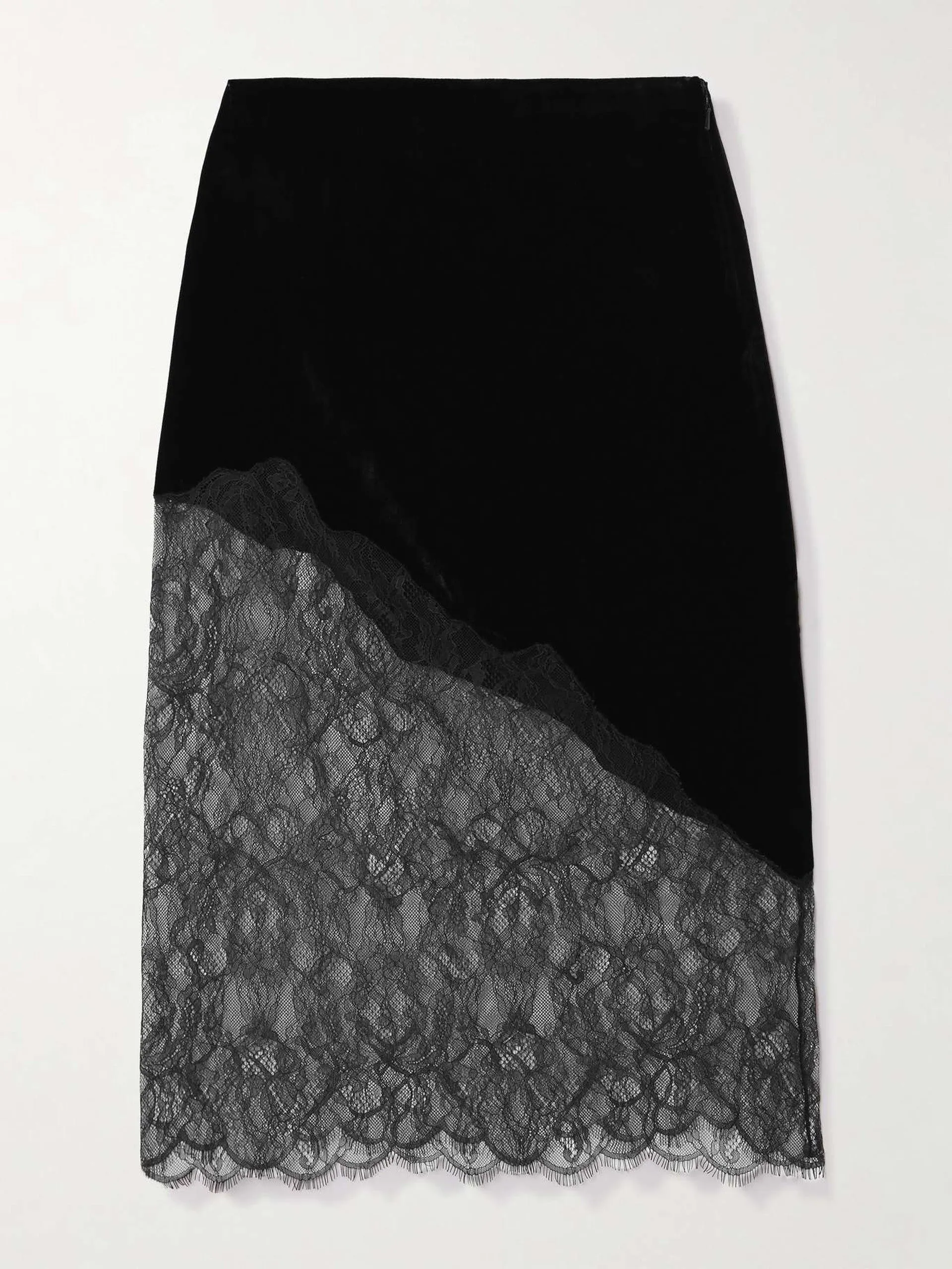 Velvet and lace midi skirt