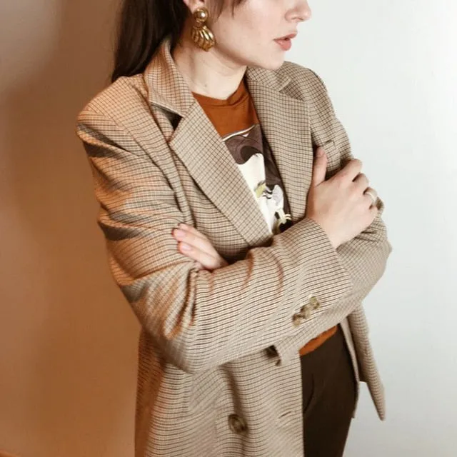 VenusFox Classic Plaid Blazer Jacket