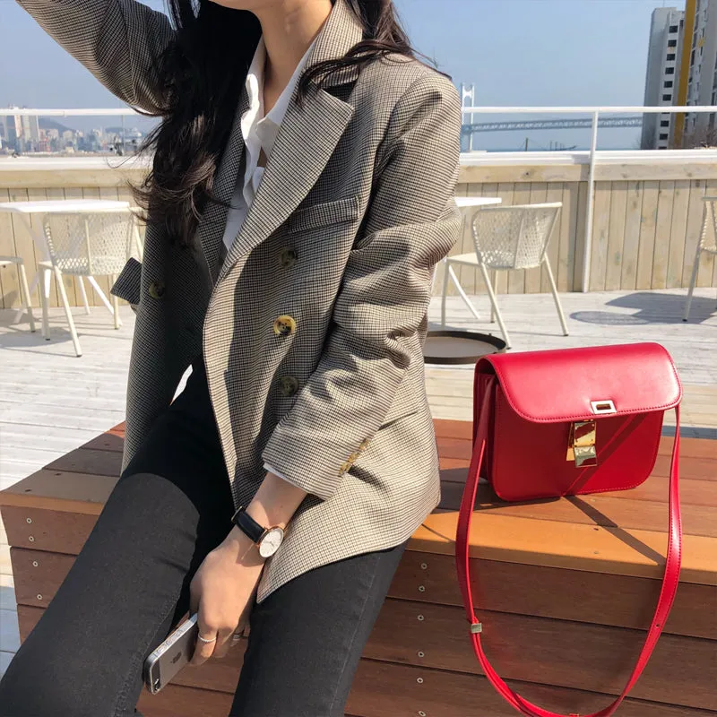 VenusFox Classic Plaid Blazer Jacket