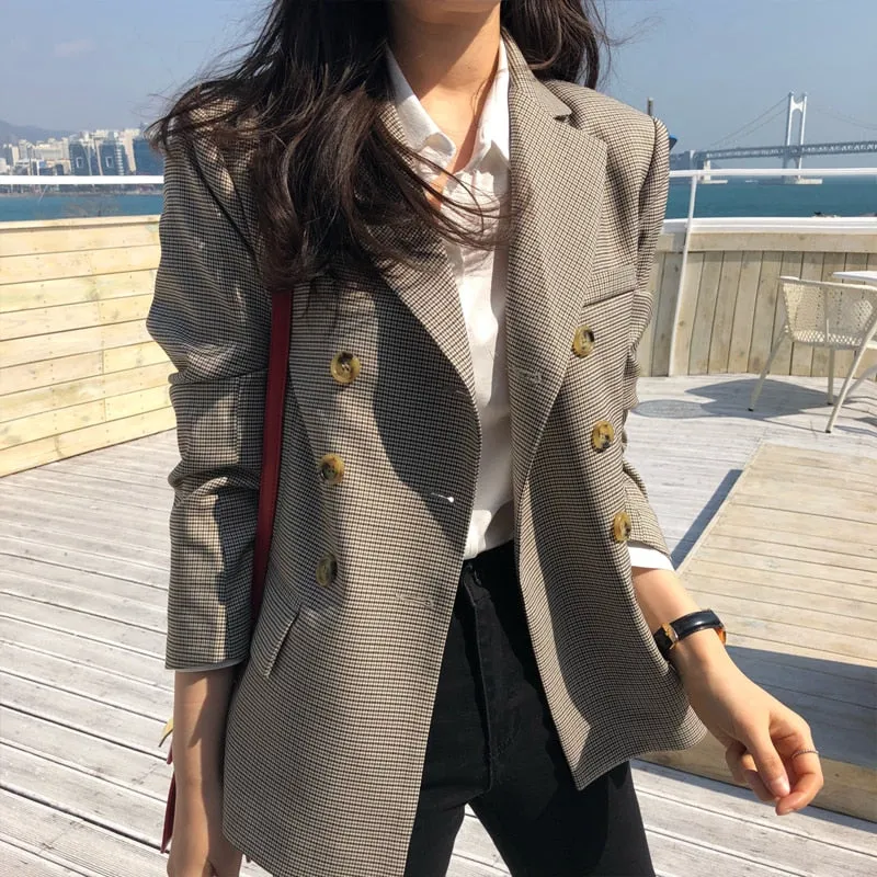 VenusFox Classic Plaid Blazer Jacket