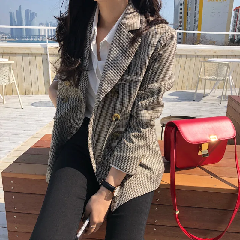 VenusFox Classic Plaid Blazer Jacket