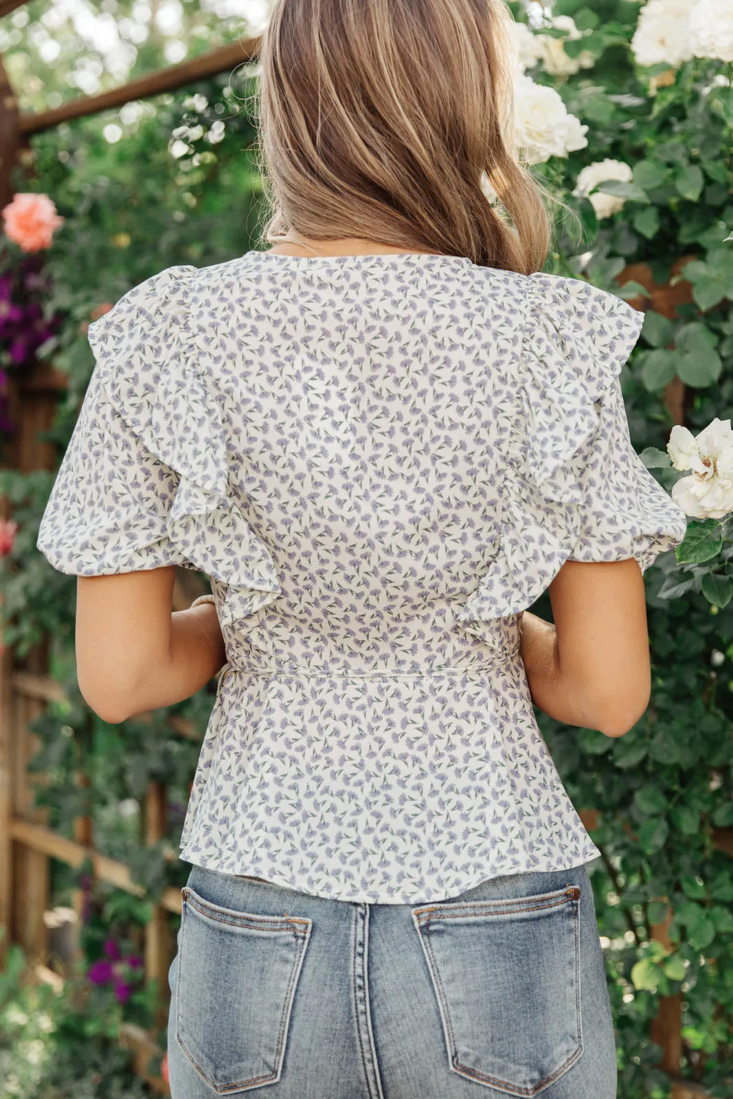 Verte Folksong Floral Top in Periwinkle
