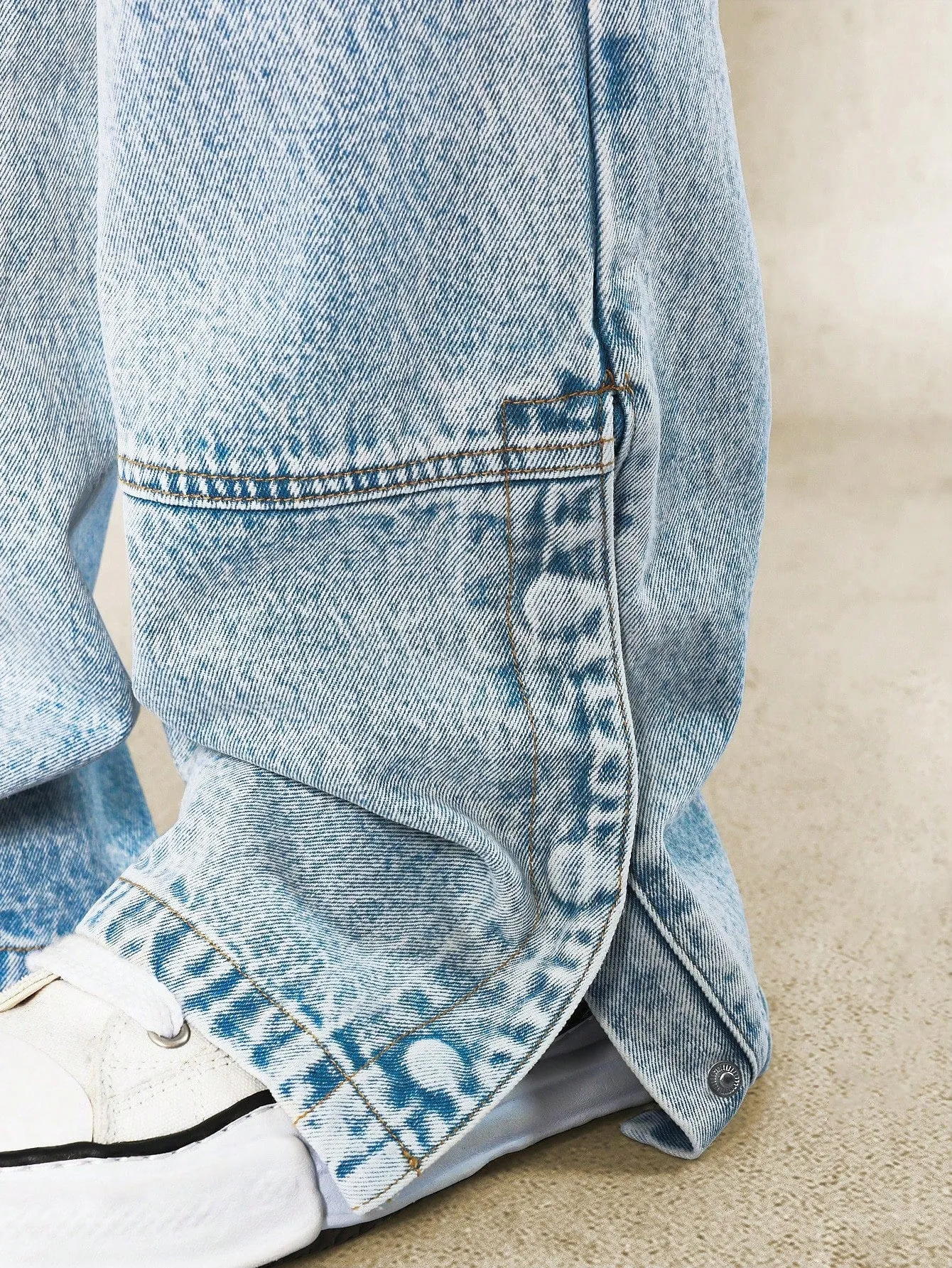 Washed Flare Fit Carpenter Denim Jean With Buttoned Side Split