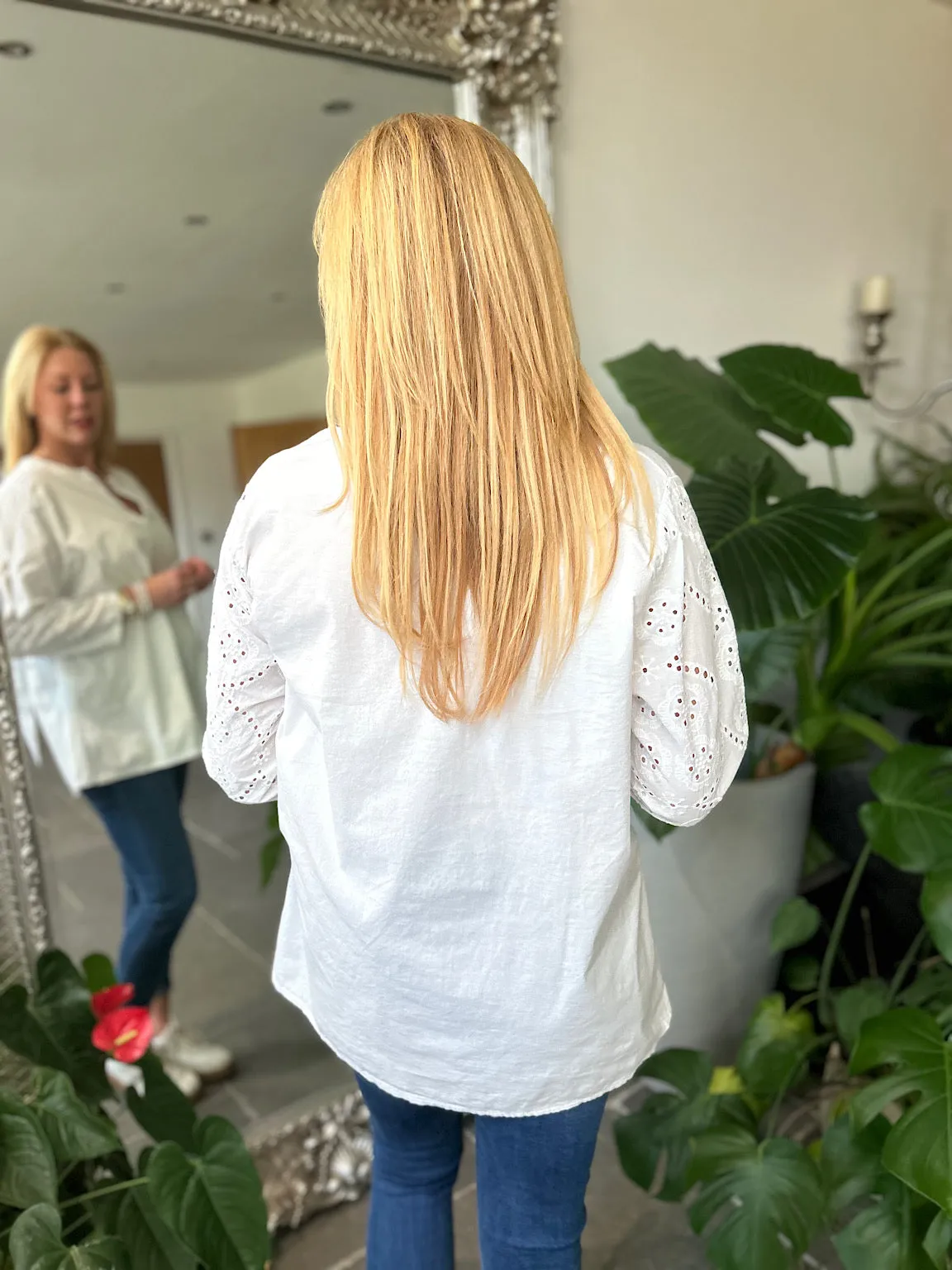 White Broderie Sleeve Detail Blouse Freida